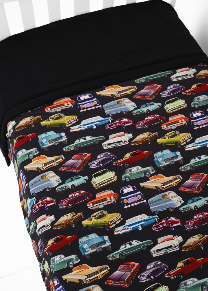 Vintage Cars Large Quilted Bamboo Blanket