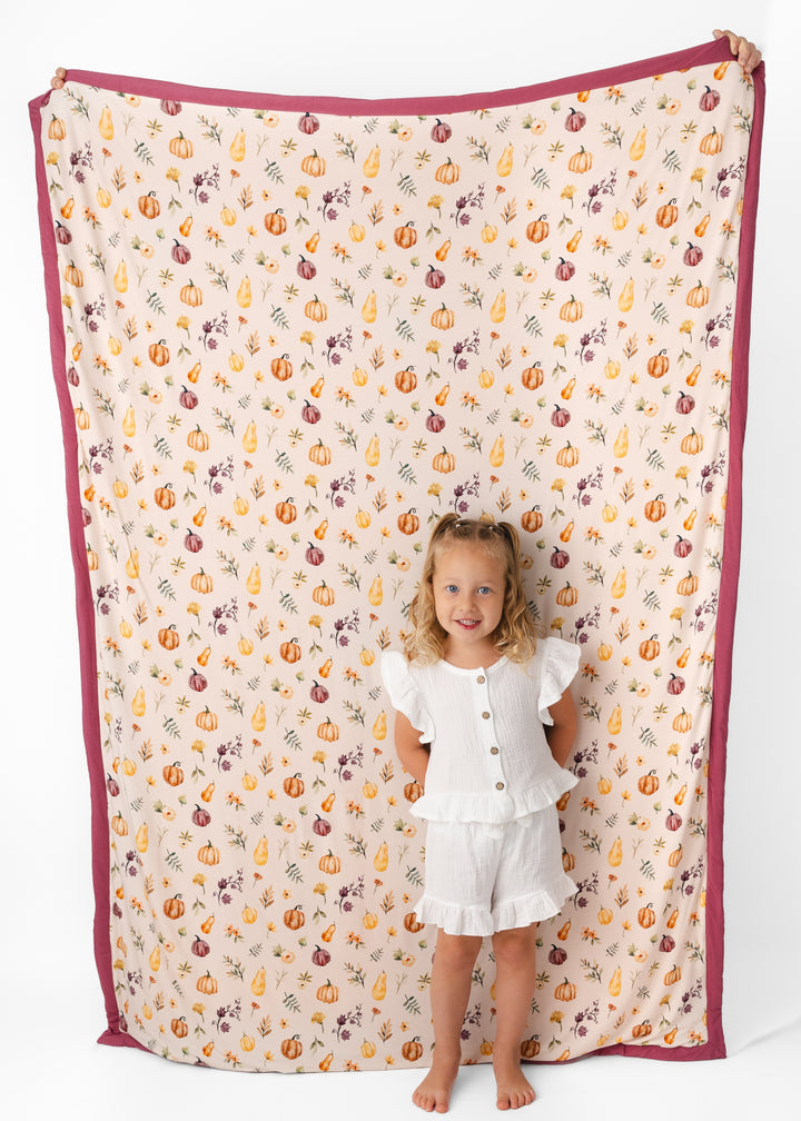 Pretty Pumpkins Large Quilted Bamboo Blanket