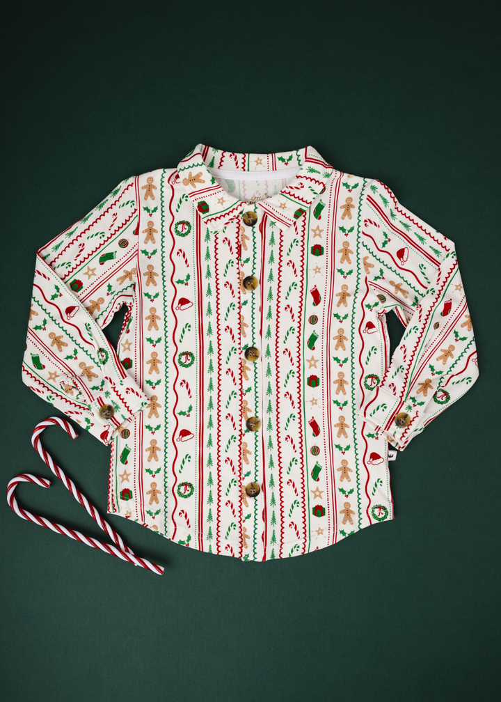 *PREORDER* White Christmas Bamboo Button Down Long Sleeve Shirt