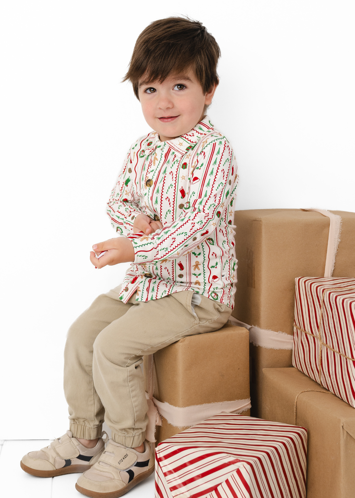 *PREORDER* White Christmas Bamboo Button Down Long Sleeve Shirt