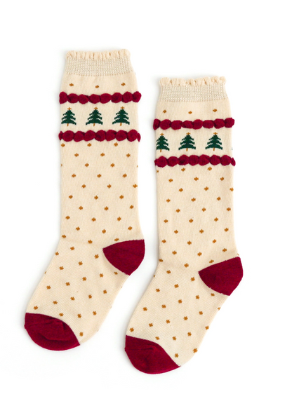 Christmas Trees Ivory Knee High Socks