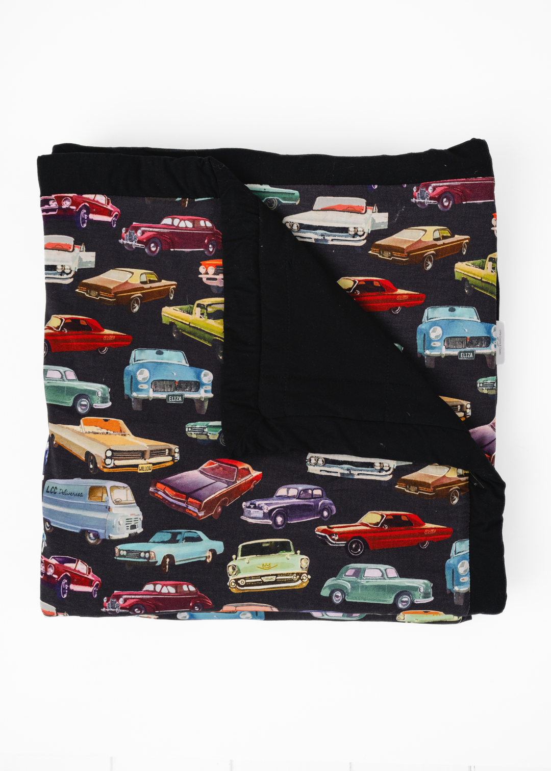 Vintage Cars Large Quilted Bamboo Blanket