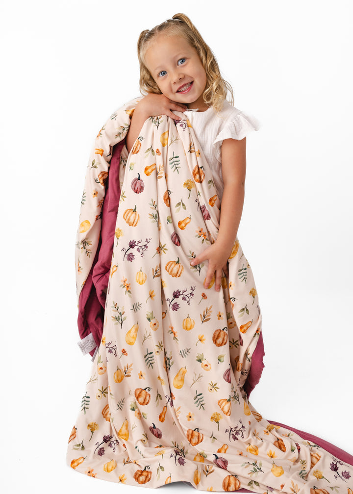 Pretty Pumpkins Large Quilted Bamboo Blanket
