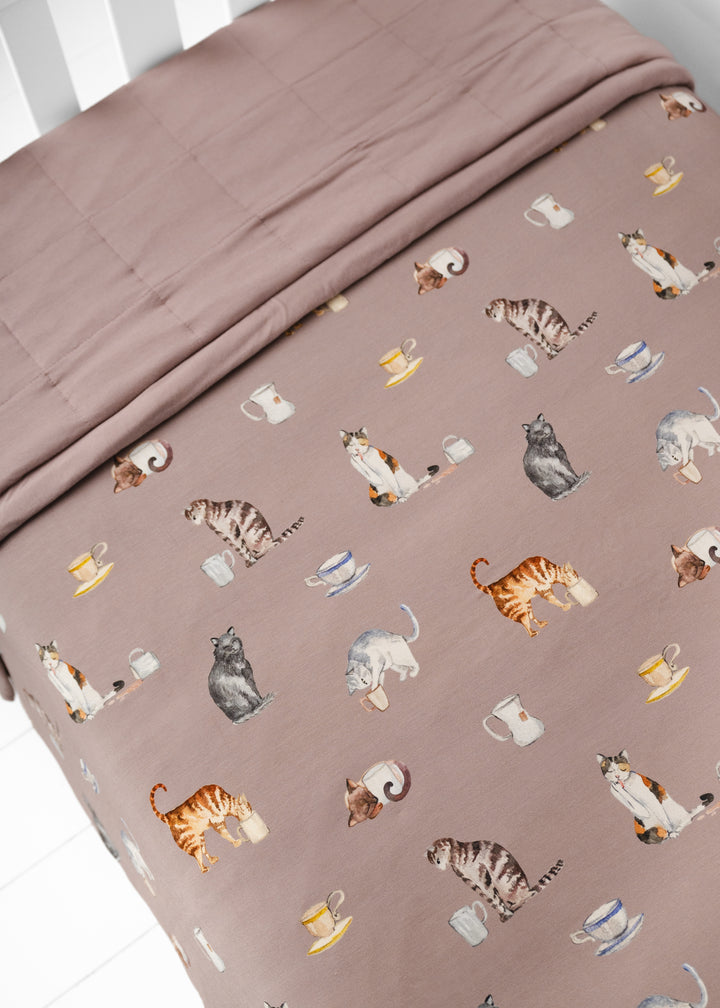Cats and Coffee Large Quilted Bamboo Blanket