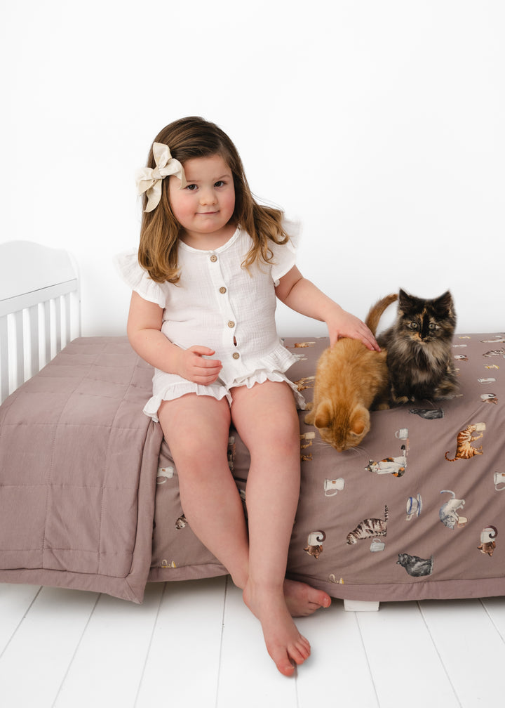 Cats and Coffee Large Quilted Bamboo Blanket