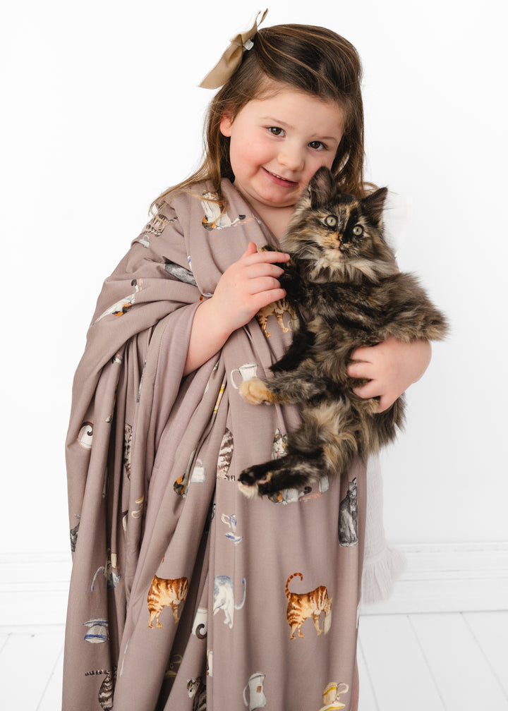 Cats and Coffee Large Quilted Bamboo Blanket