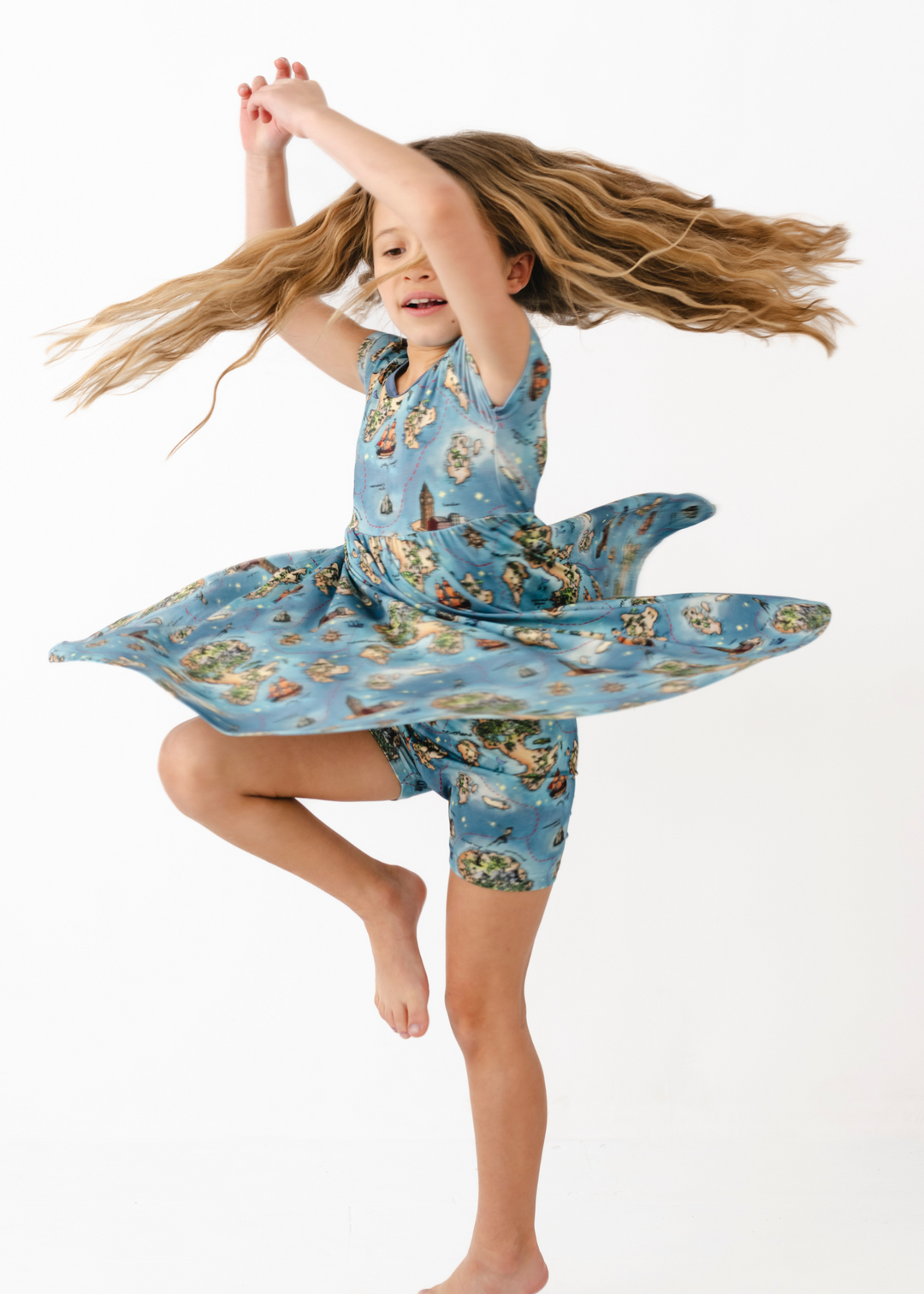 Neverland Map Short Sleeve Twirl Dress