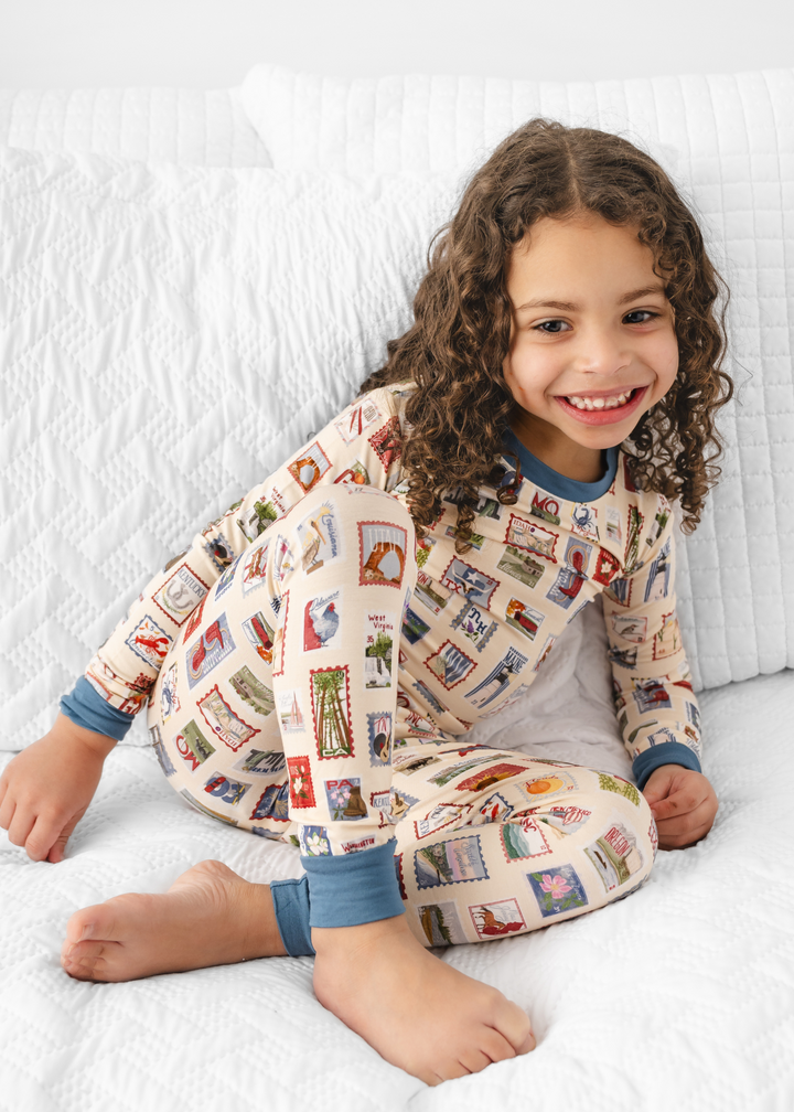 Postage Stamps Bamboo Pajama Set