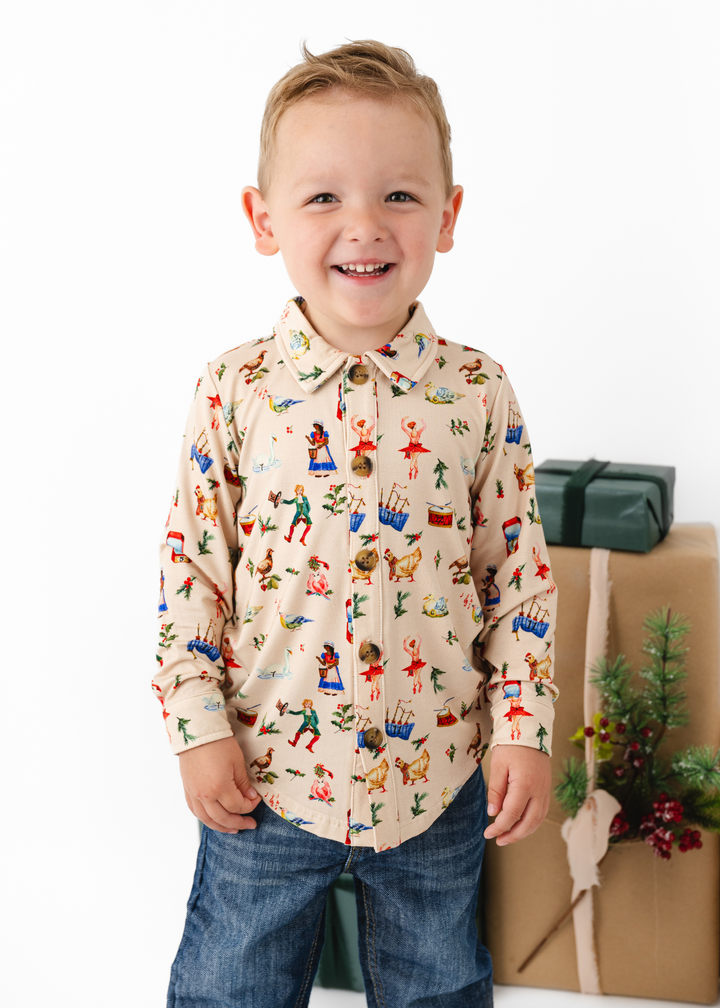 12 Days of Christmas Kids Bamboo Button Down Shirt