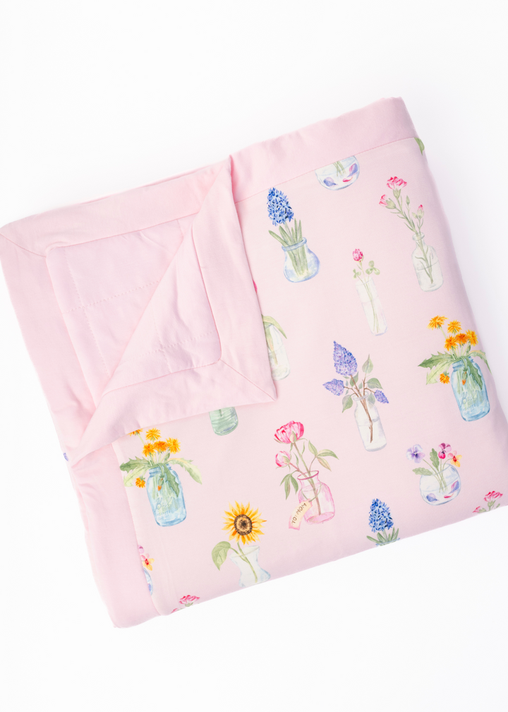 Flowers for Mom Large Quilted Bamboo Blanket