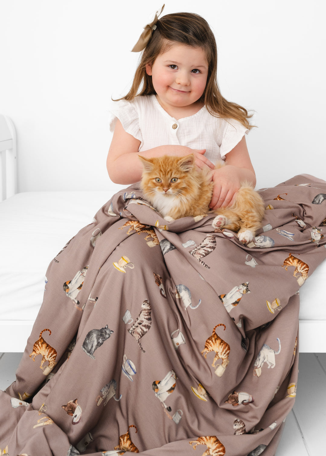 Cats and Coffee Large Quilted Bamboo Blanket