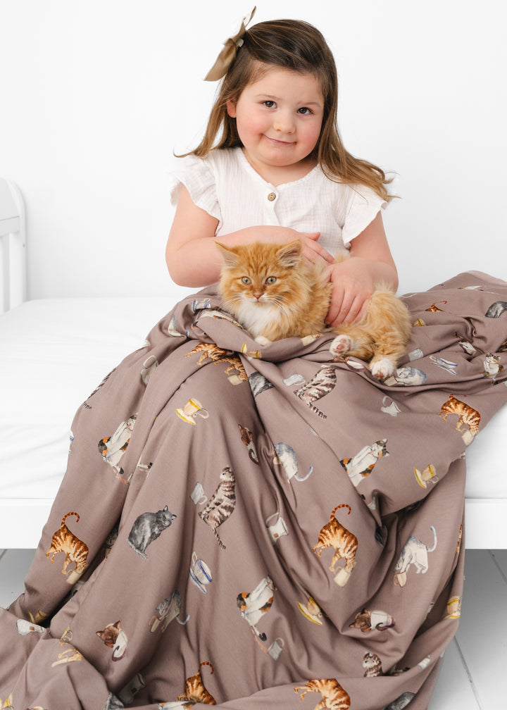 Cats and Coffee Large Quilted Bamboo Blanket