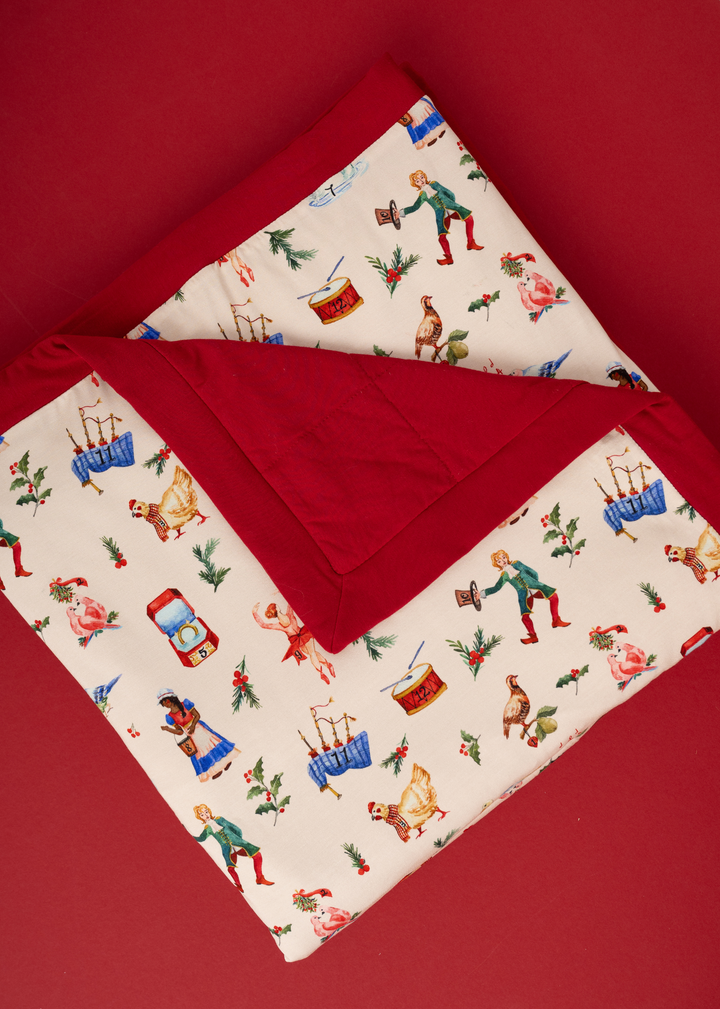 12 Days of Christmas Large Quilted Bamboo Blanket
