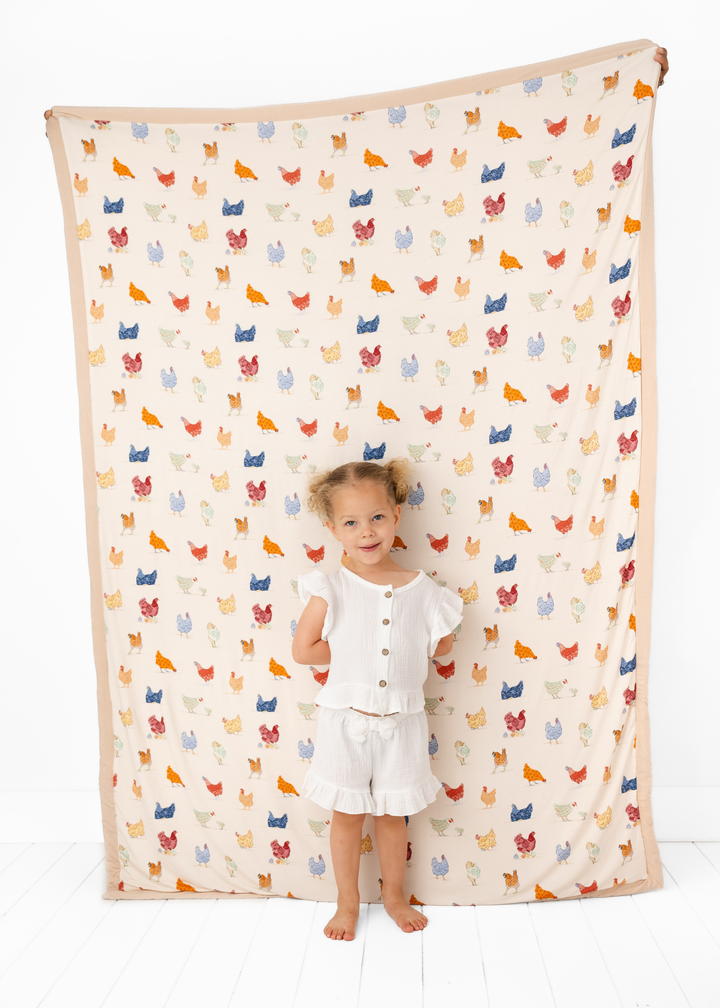 Chickens Large Quilted Bamboo Blanket
