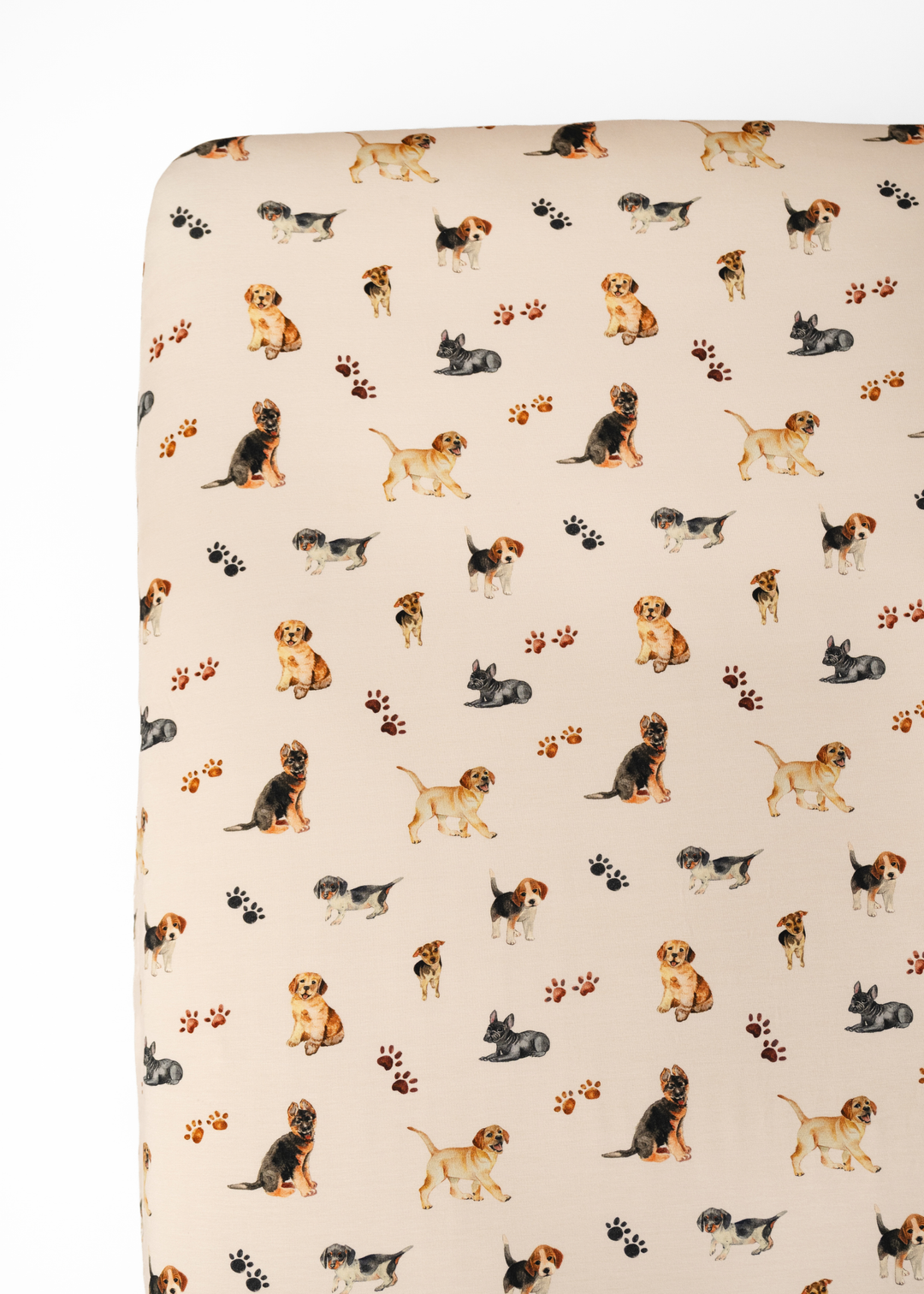 Puppies and Paw Prints Bamboo Crib Sheet
