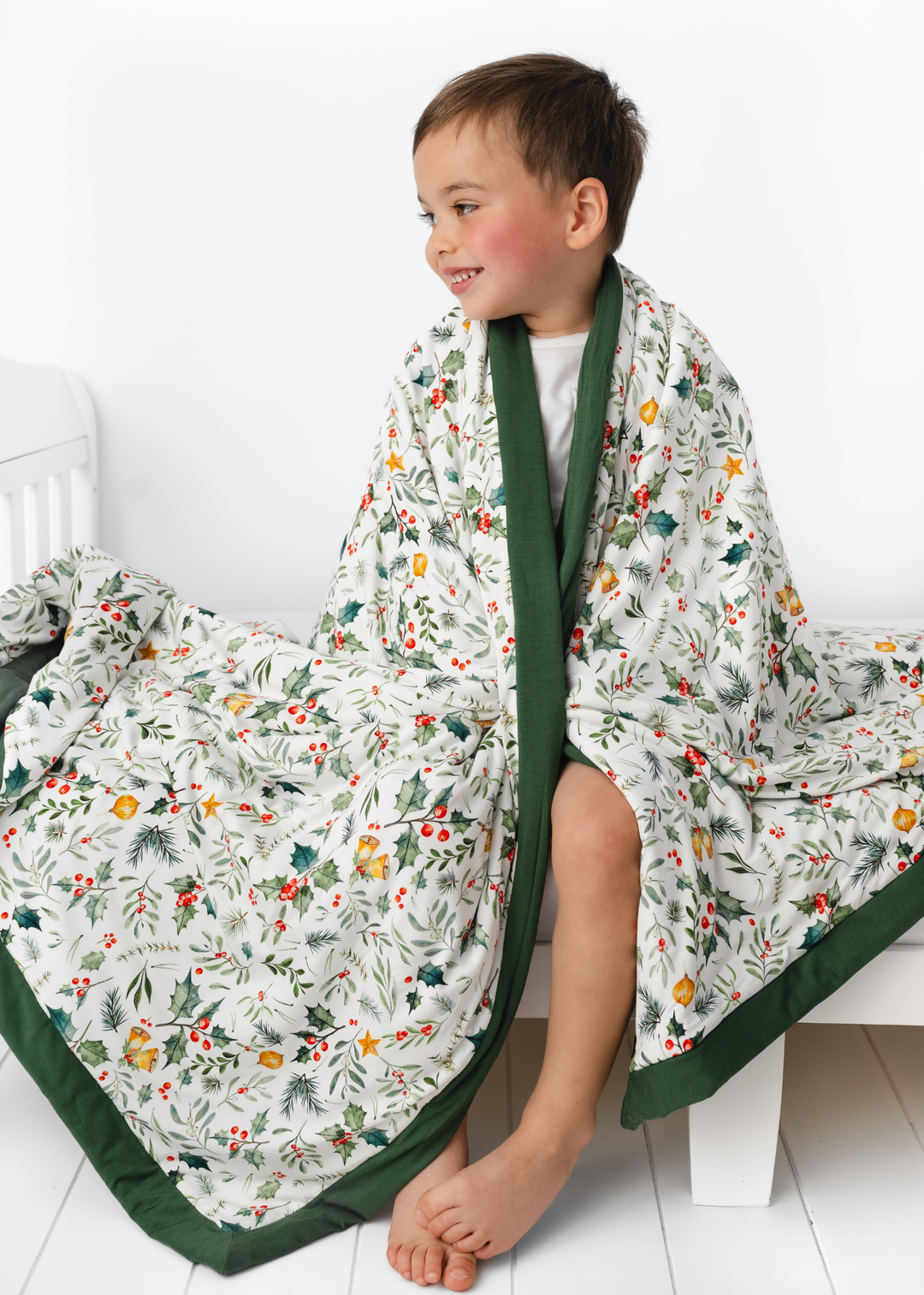 Holly Jolly Christmas Large Quilted Bamboo Blanket