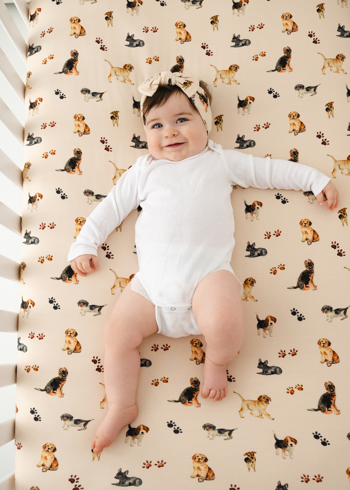 Puppies and Paw Prints Bamboo Crib Sheet