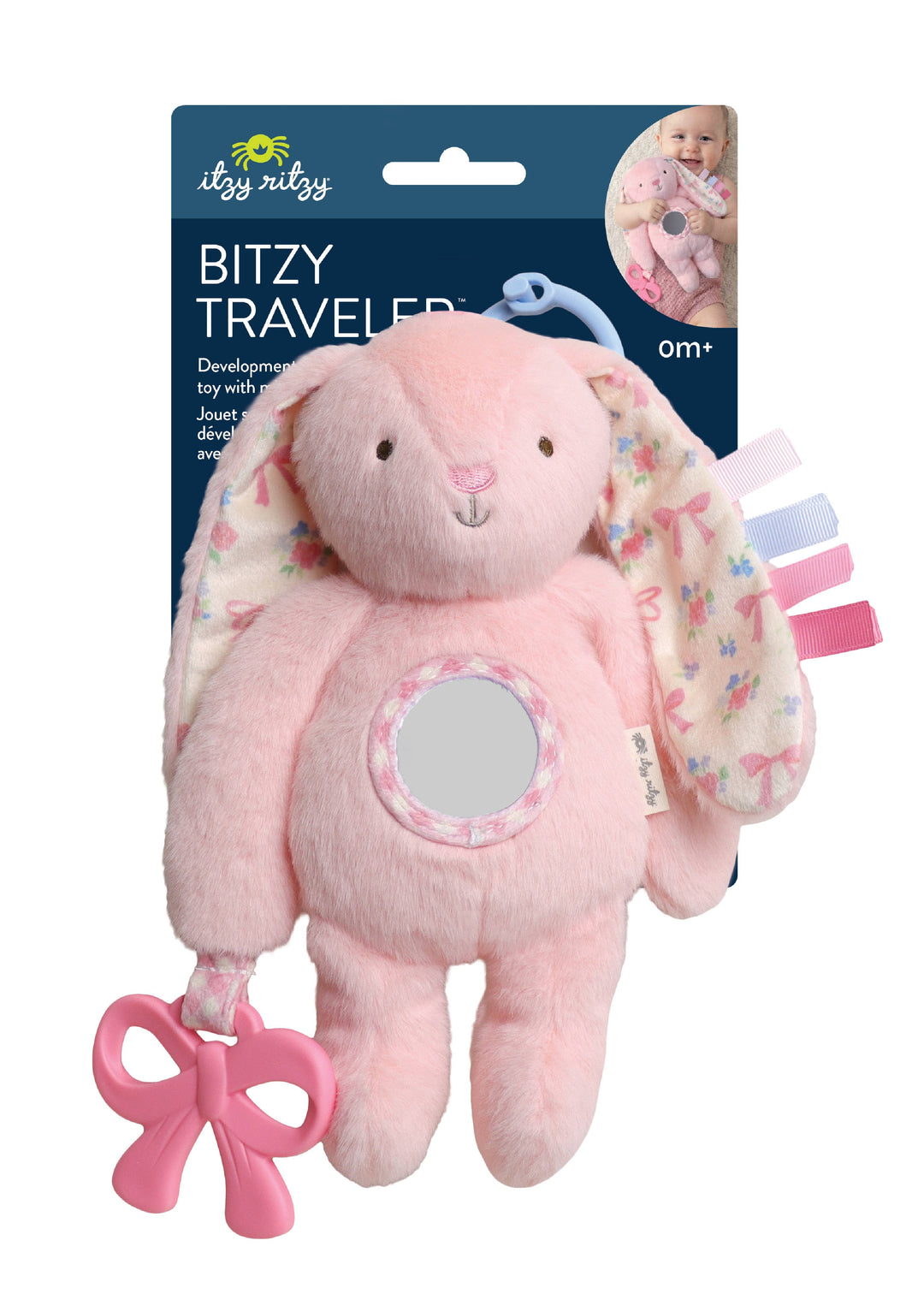 Pink plush toy with floral details and a mirror, branded 'ityzy ritzy', on a white background.