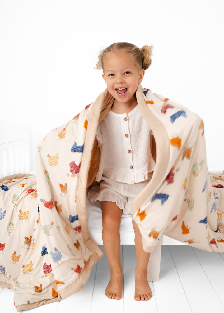 Chickens Large Quilted Bamboo Blanket