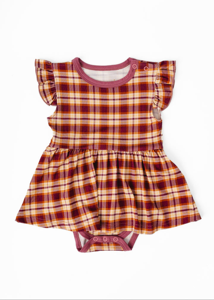 Purple Fall Plaid Baby Flutter Dress