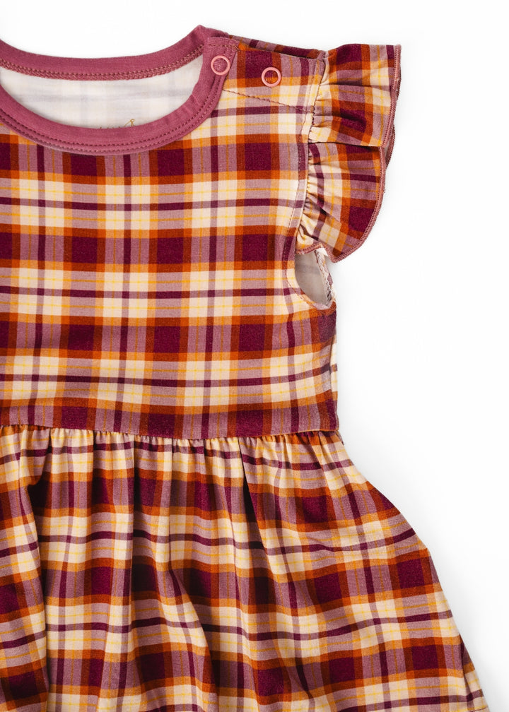 Purple Fall Plaid Baby Flutter Dress