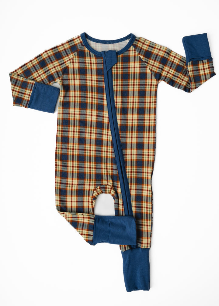 Blue Fall Plaid Zippered Bamboo Sleeper