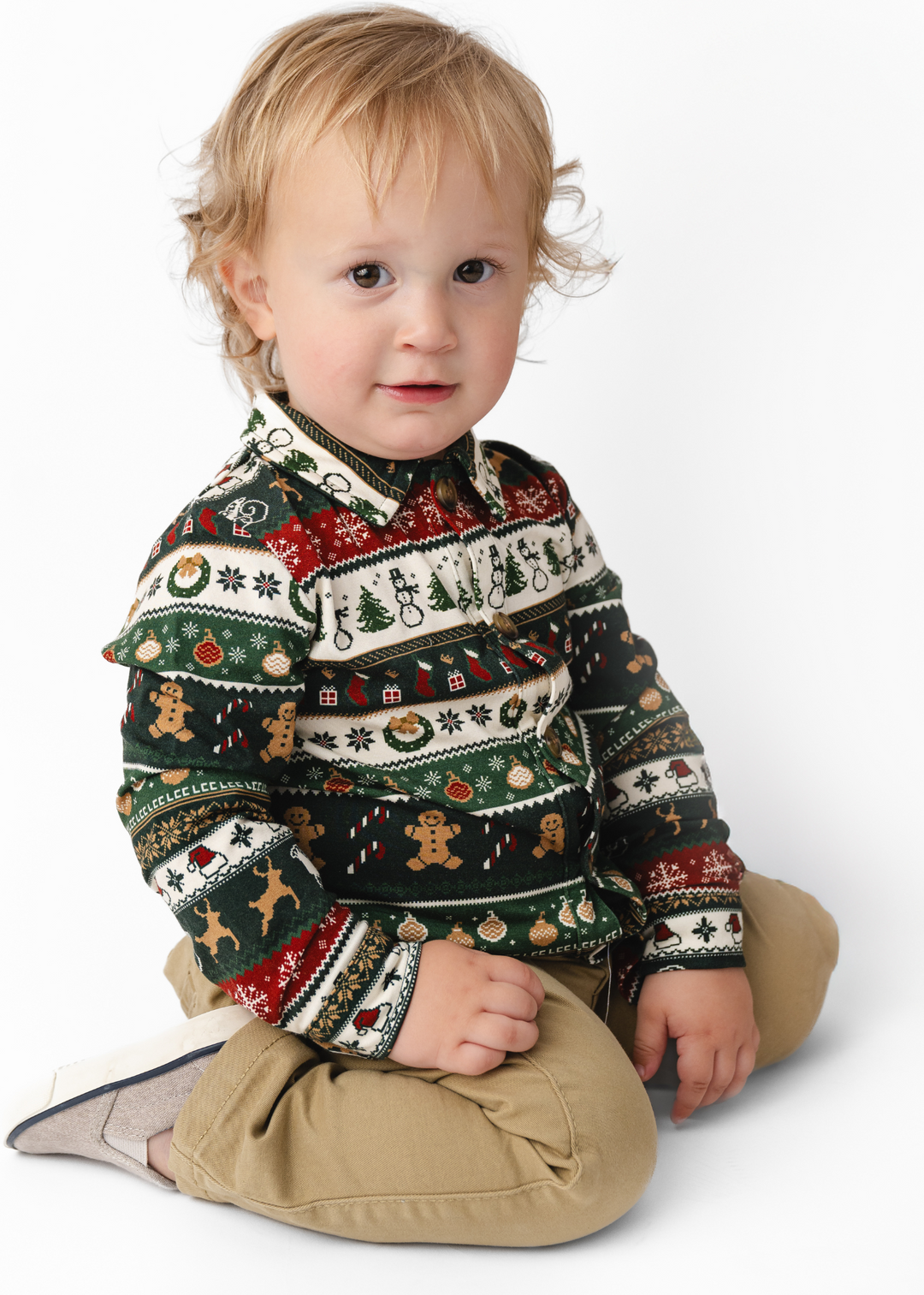 Classic Christmas Kids Button Down Shirt