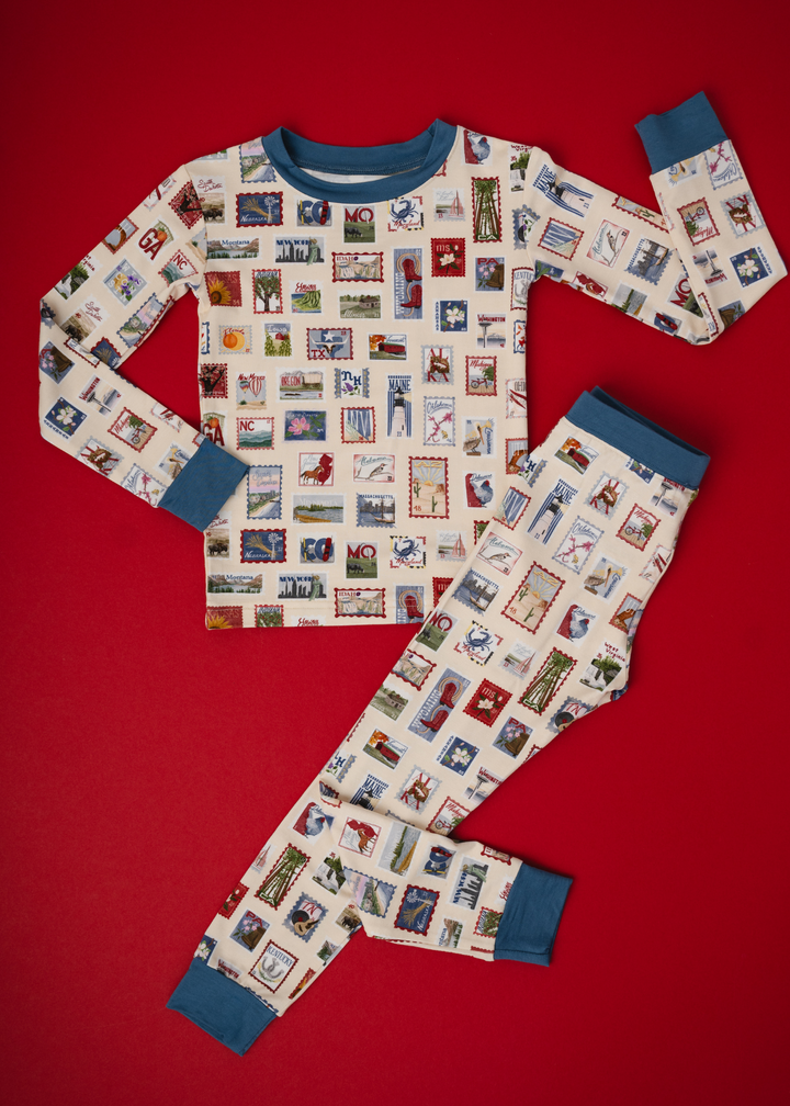 Postage Stamps Bamboo Pajama Set