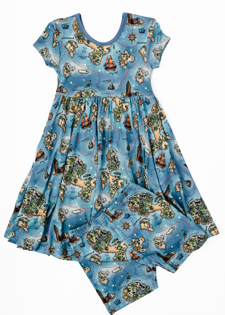 Neverland Map Short Sleeve Twirl Dress