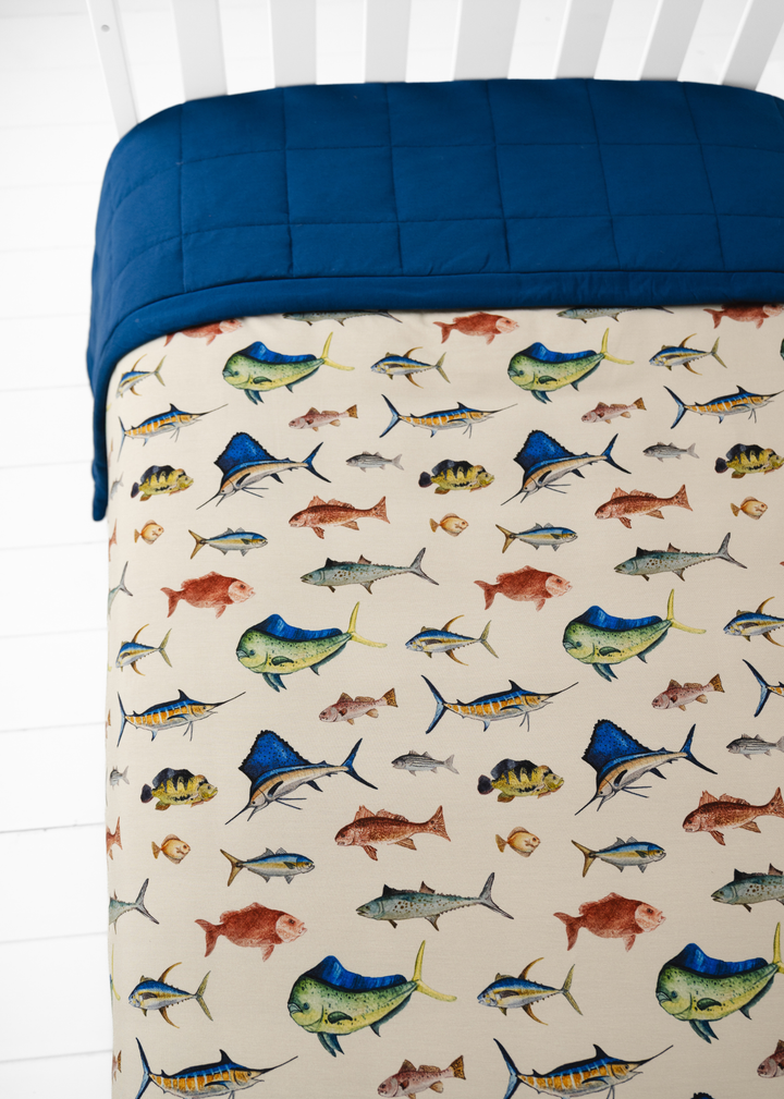 Deep Sea Fishing Large Quilted Bamboo Blanket