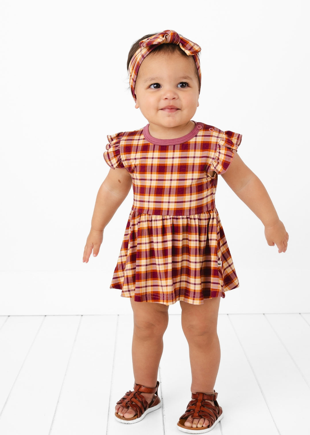 Purple Fall Plaid Baby Flutter Dress