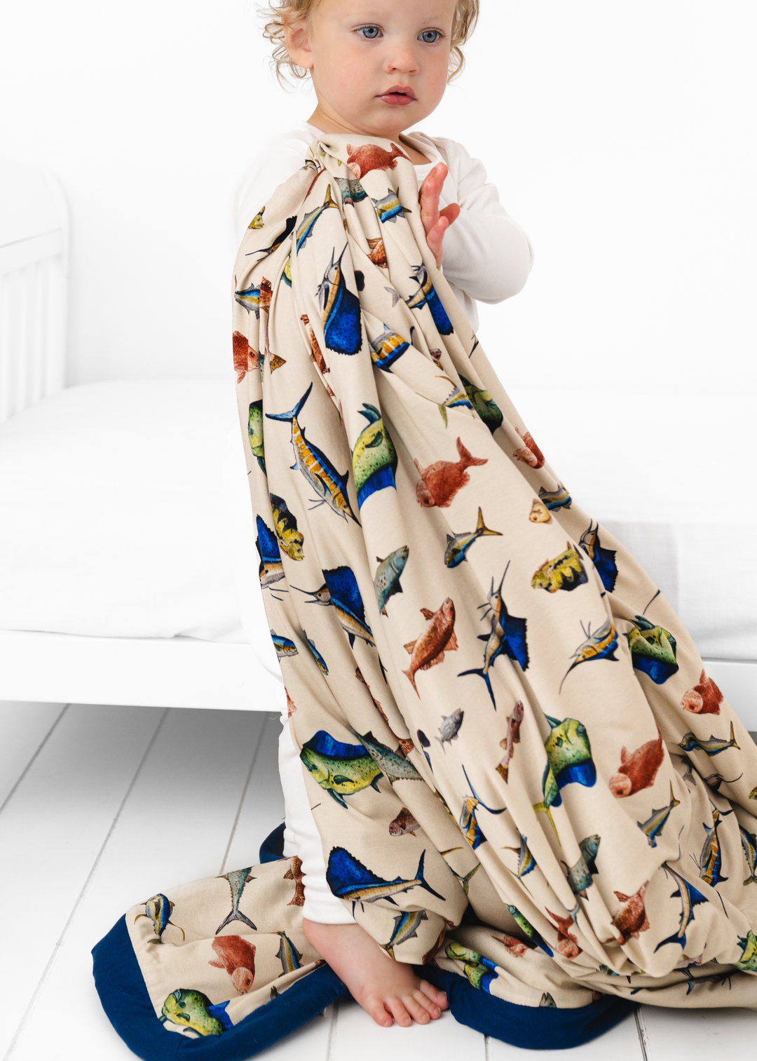 Deep Sea Fishing Large Quilted Bamboo Blanket