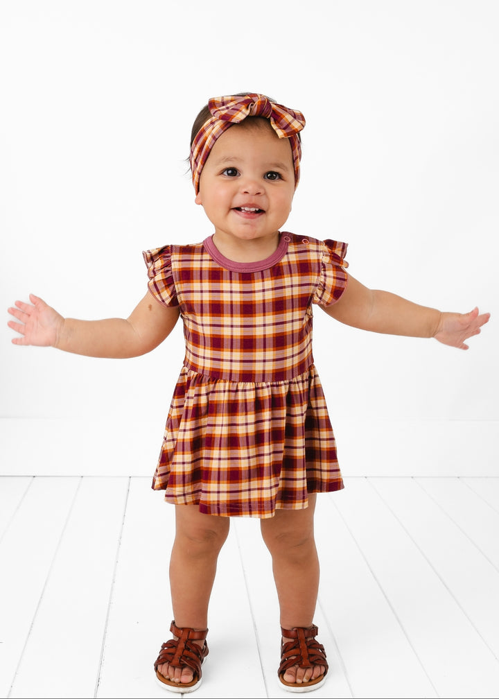 Purple Fall Plaid Baby Flutter Dress