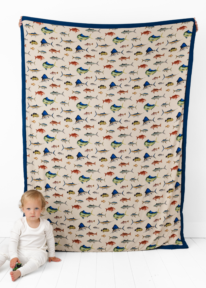 Deep Sea Fishing Large Quilted Bamboo Blanket