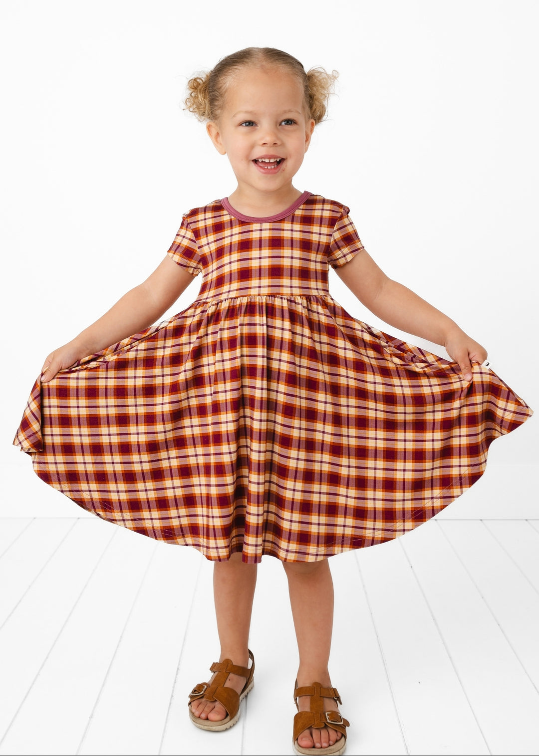 Purple Fall Plaid Bamboo Twirl Dress