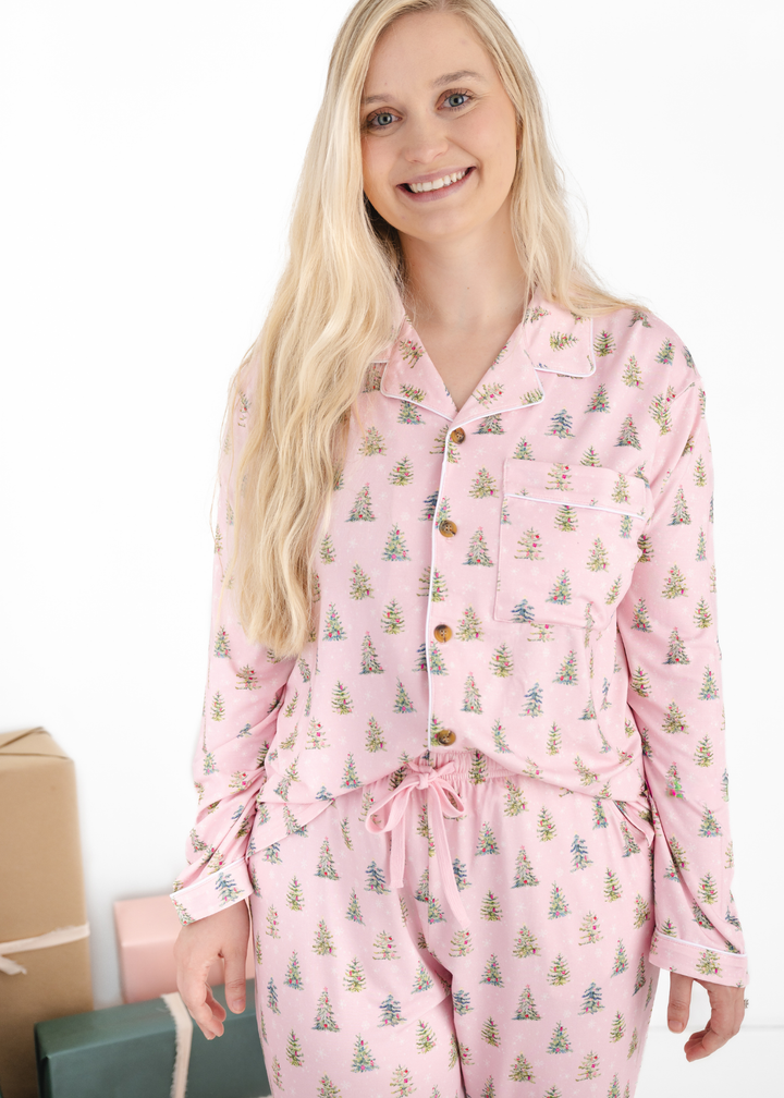 *PREORDER" Pretty Pink Christmas Adult Bamboo Luxurious Pajama Lounge Set