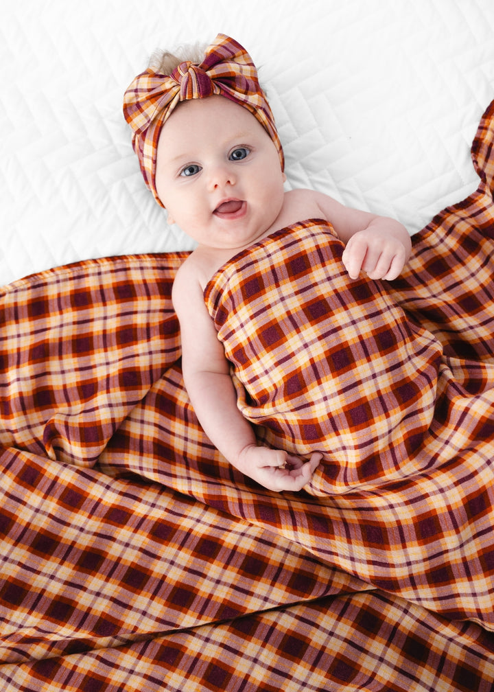 Purple Fall Plaid Swaddle Blanket