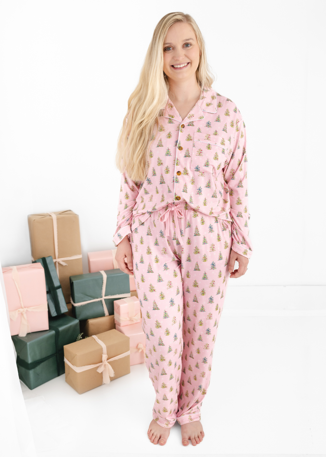 *PREORDER" Pretty Pink Christmas Adult Bamboo Luxurious Pajama Lounge Set