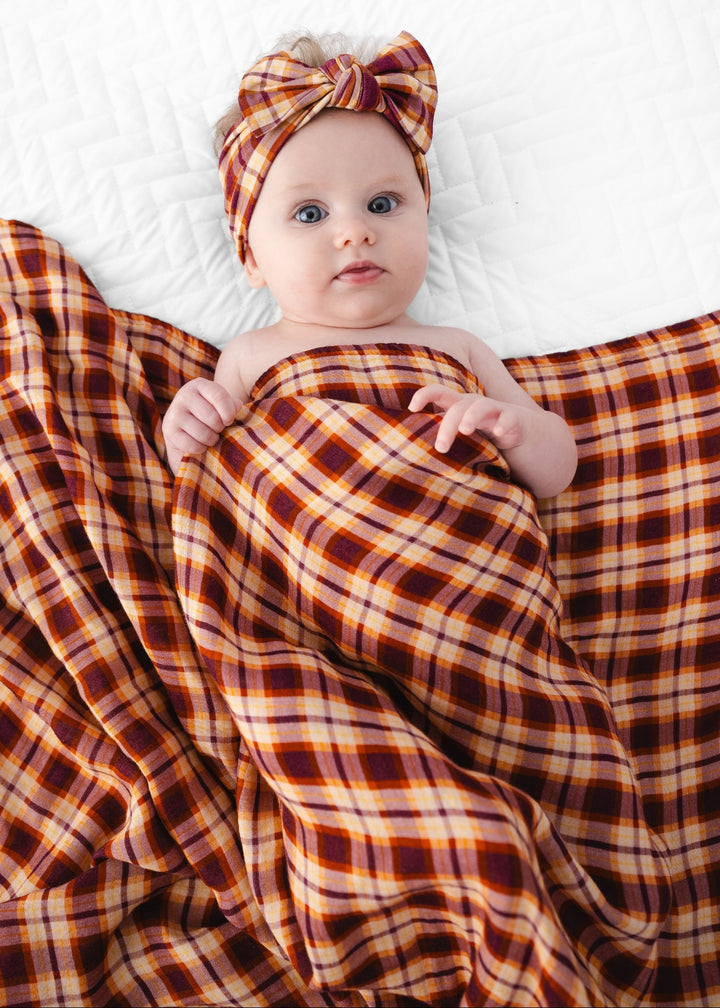 Purple Fall Plaid Swaddle Blanket