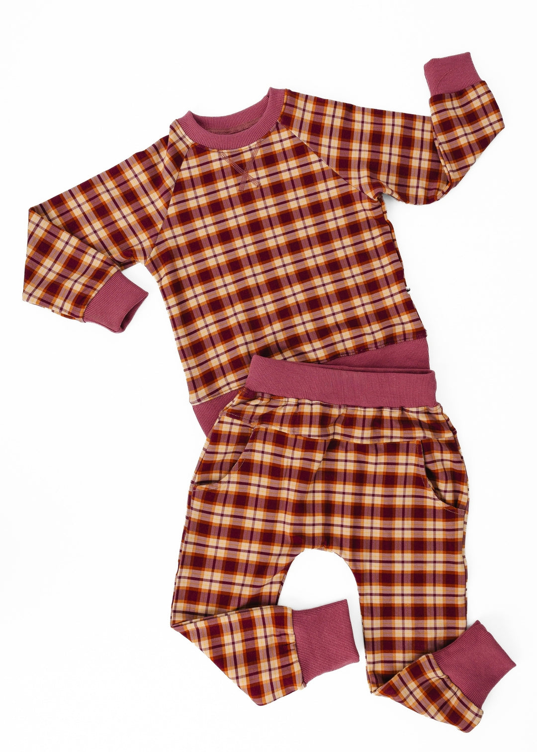 Purple Fall Plaid Kids Jogger Set
