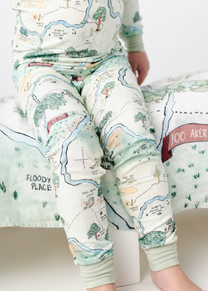 Hundred Acre Woods two piece baby pajama close up shot of pants.