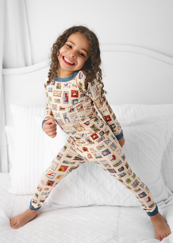 Postage Stamps Bamboo Pajama Set