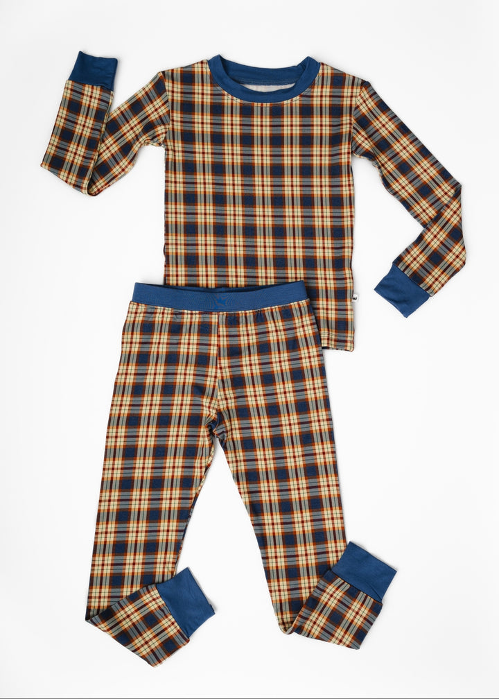 Blue Fall Plaid Bamboo Pajama Set