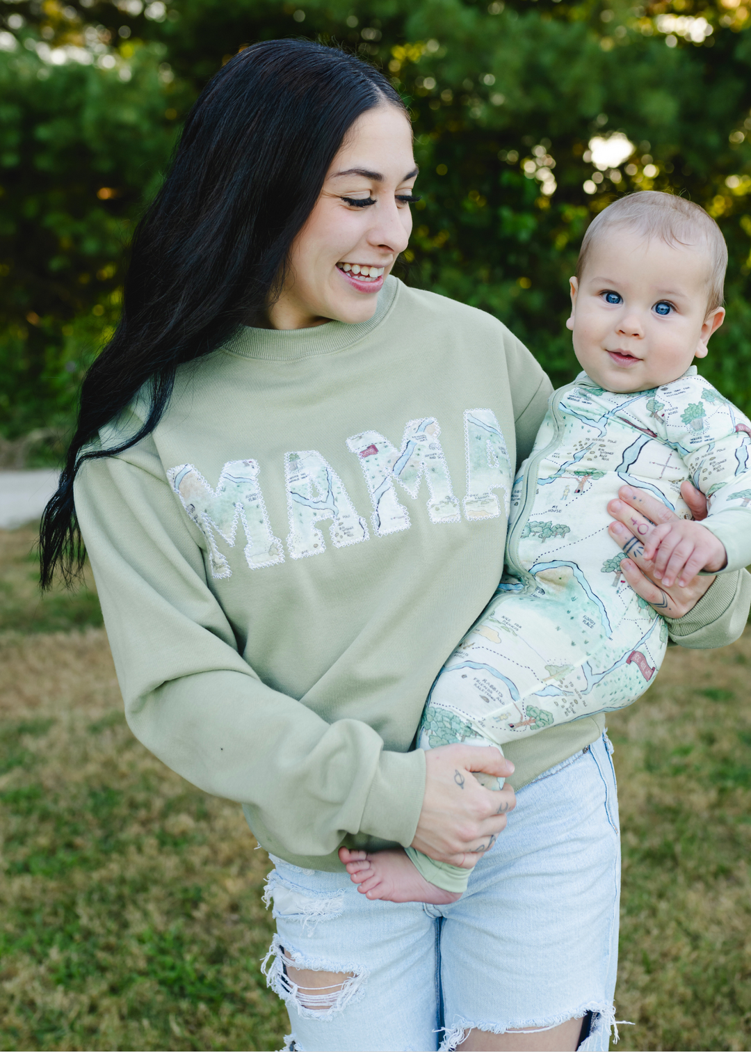 Hundred Acre Woods MAMA sweatshirt with matching baby sleeper. Winnie the Pooh map themed mama sweatshirt with matching baby sleeper. 