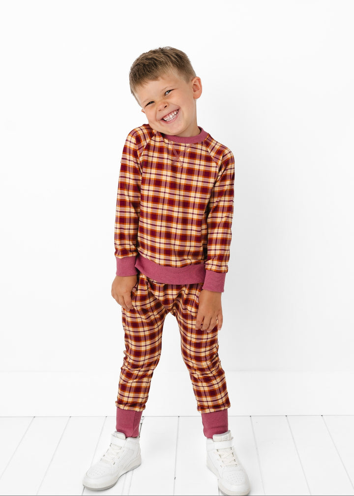 Purple Fall Plaid Kids Jogger Set