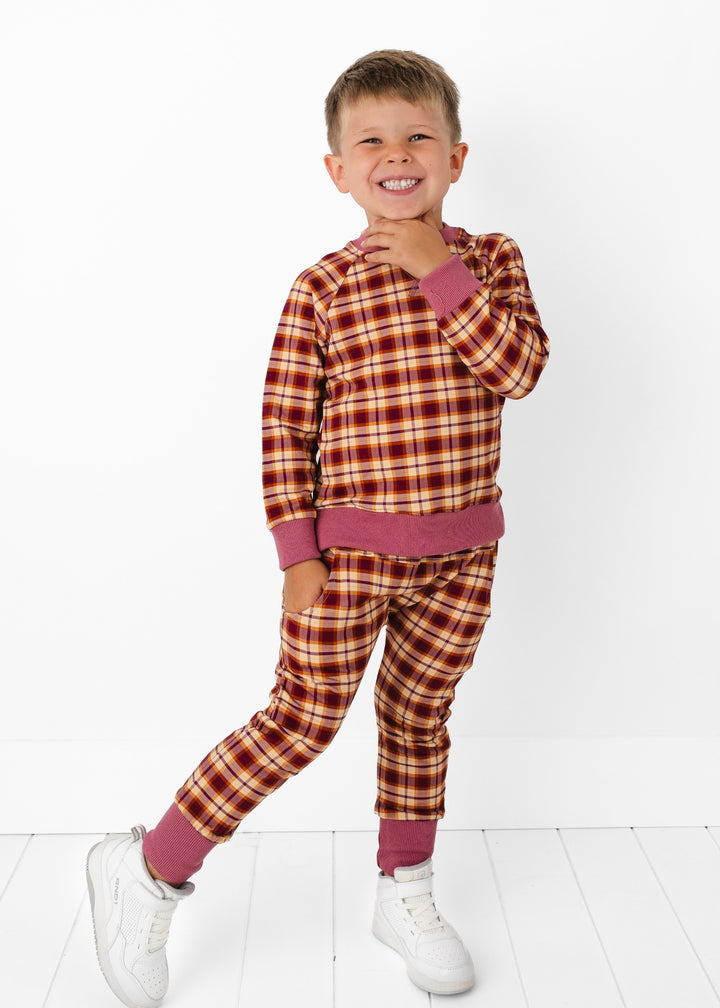 Purple Fall Plaid Kids Jogger Set