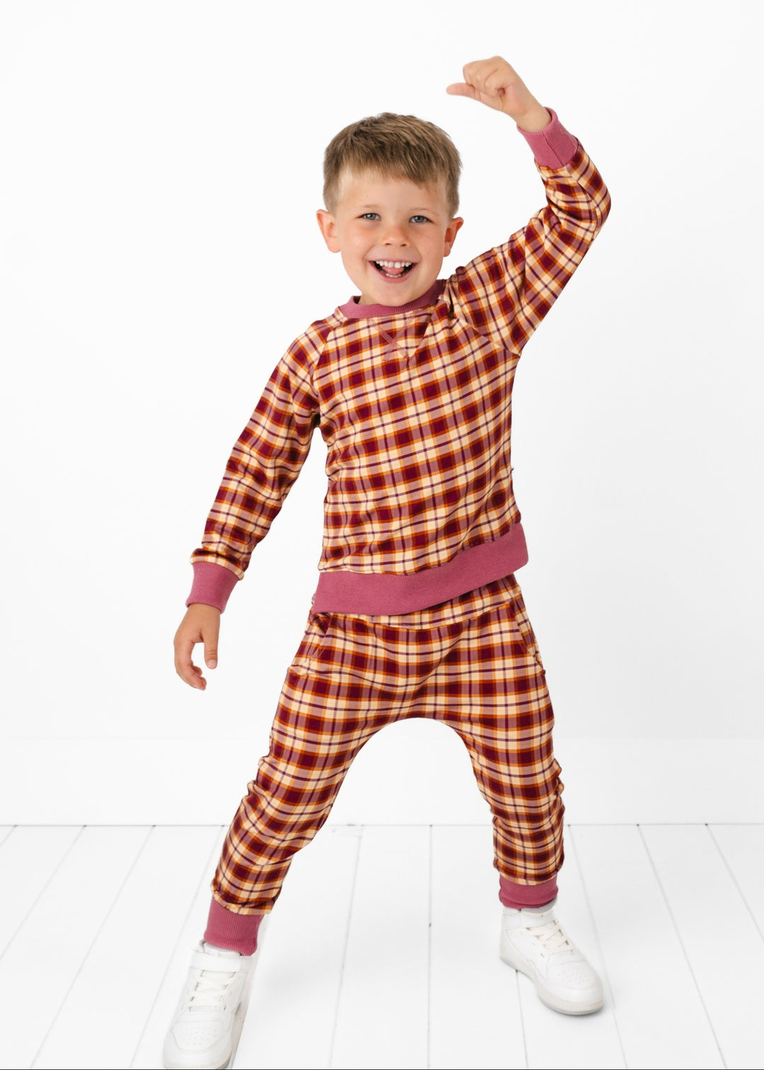 Purple Fall Plaid Kids Jogger Set