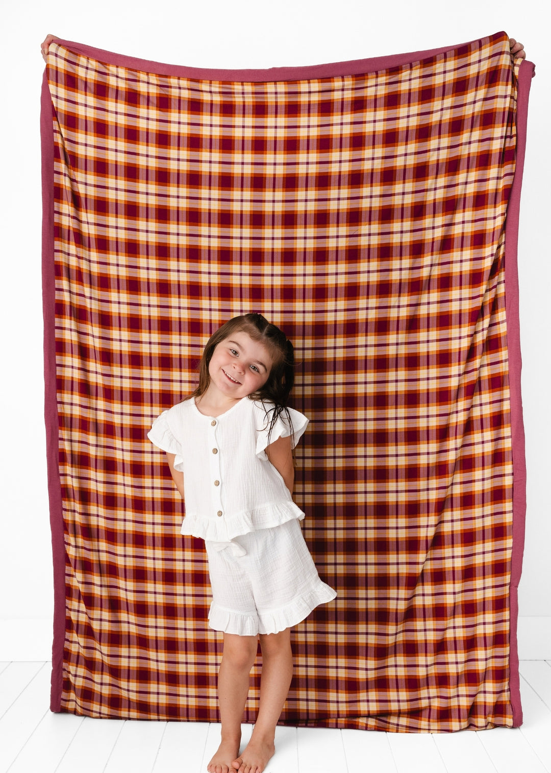 Purple Fall Plaid Large Quilted Bamboo Blanket