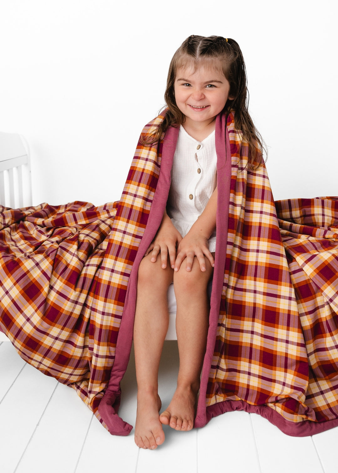 Purple Fall Plaid Large Quilted Bamboo Blanket