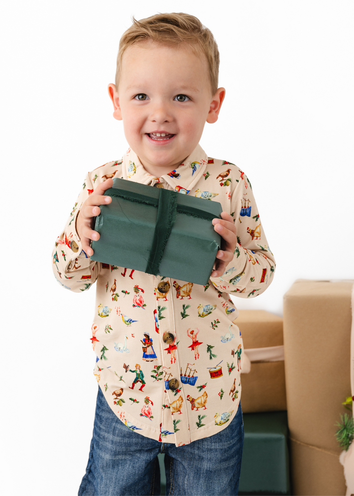 12 Days of Christmas Kids Bamboo Button Down Shirt